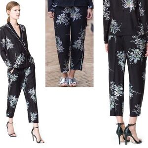 Zara black floral flower print Pajama pants Sz M